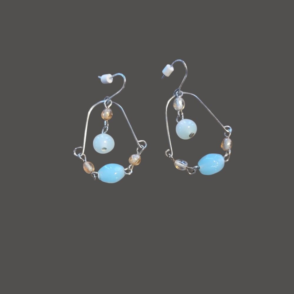 Trapezoid Beaded Blue/White/Clear Earrings